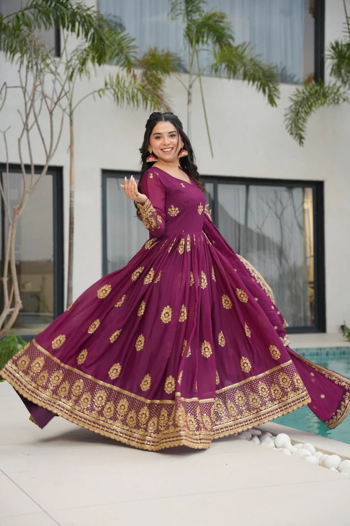 DIXZ FASHION GEORGETTE EMBROIDERY WORK GOWNGEORGETTE EMBROIDERY WORK GOWN