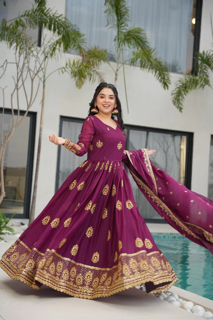 DIXZ FASHION GEORGETTE EMBROIDERY WORK GOWNGEORGETTE EMBROIDERY WORK GOWN