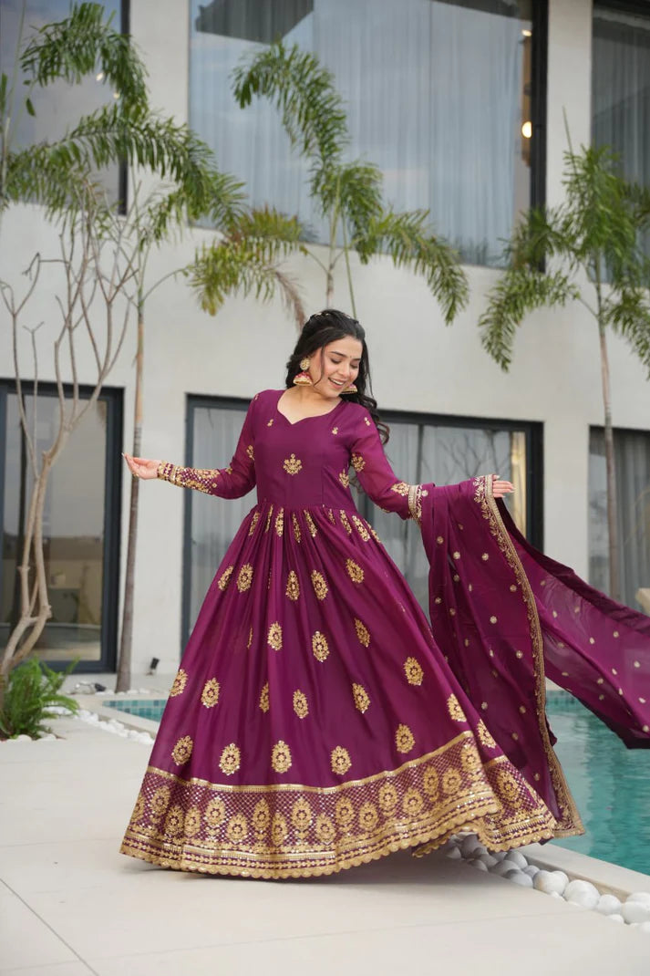 DIXZ FASHION GEORGETTE EMBROIDERY WORK GOWNGEORGETTE EMBROIDERY WORK GOWN
