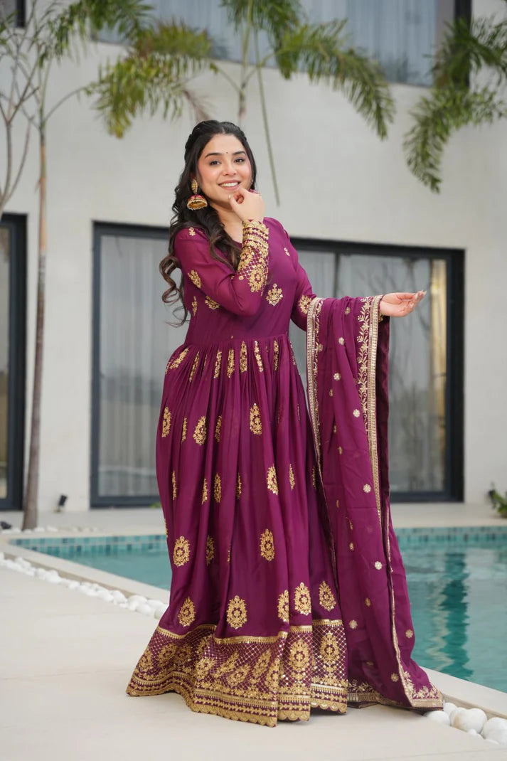 DIXZ FASHION GEORGETTE EMBROIDERY WORK GOWNGEORGETTE EMBROIDERY WORK GOWN