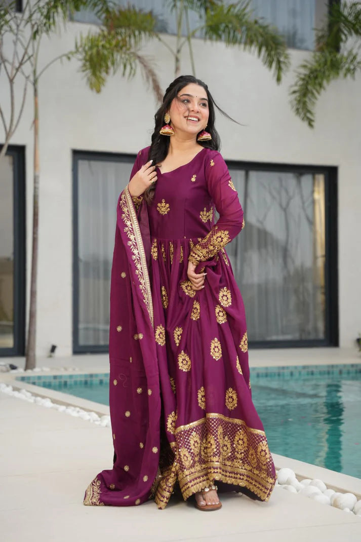 DIXZ FASHION GEORGETTE EMBROIDERY WORK GOWNGEORGETTE EMBROIDERY WORK GOWN