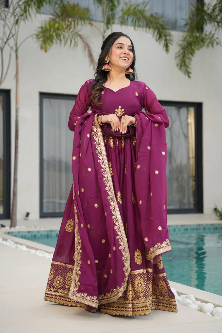 DIXZ FASHION GEORGETTE EMBROIDERY WORK GOWNGEORGETTE EMBROIDERY WORK GOWN