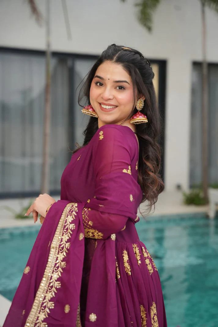 DIXZ FASHION GEORGETTE EMBROIDERY WORK GOWNGEORGETTE EMBROIDERY WORK GOWN