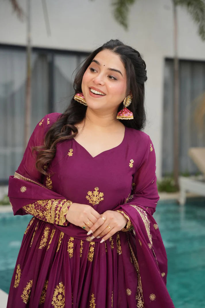 DIXZ FASHION GEORGETTE EMBROIDERY WORK GOWNGEORGETTE EMBROIDERY WORK GOWN