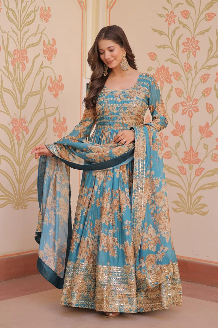 DIXZ FASHION EMBROIDERED RUSSION SILK GOWN WITH DUPATTA