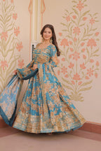 DIXZ FASHION EMBROIDERED RUSSION SILK GOWN WITH DUPATTA