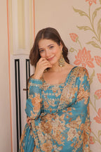 DIXZ FASHION EMBROIDERED RUSSION SILK GOWN WITH DUPATTA