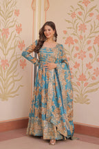 DIXZ FASHION EMBROIDERED RUSSION SILK GOWN WITH DUPATTA