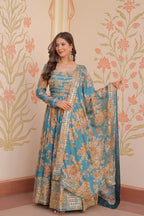 DIXZ FASHION EMBROIDERED RUSSION SILK GOWN WITH DUPATTA