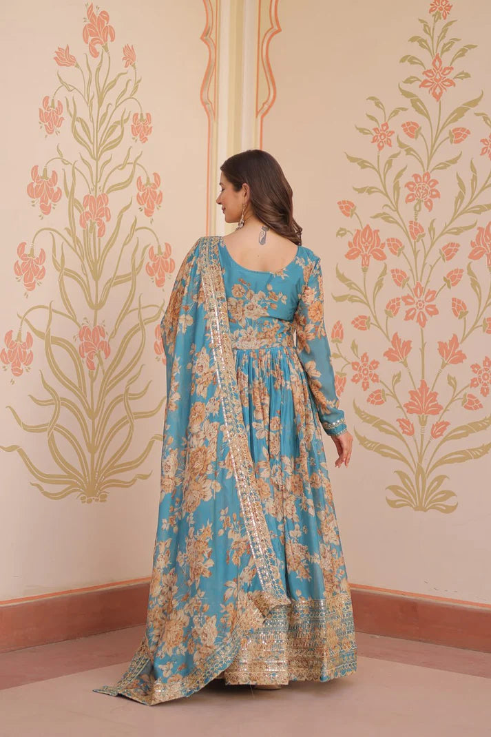 DIXZ FASHION EMBROIDERED RUSSION SILK GOWN WITH DUPATTA