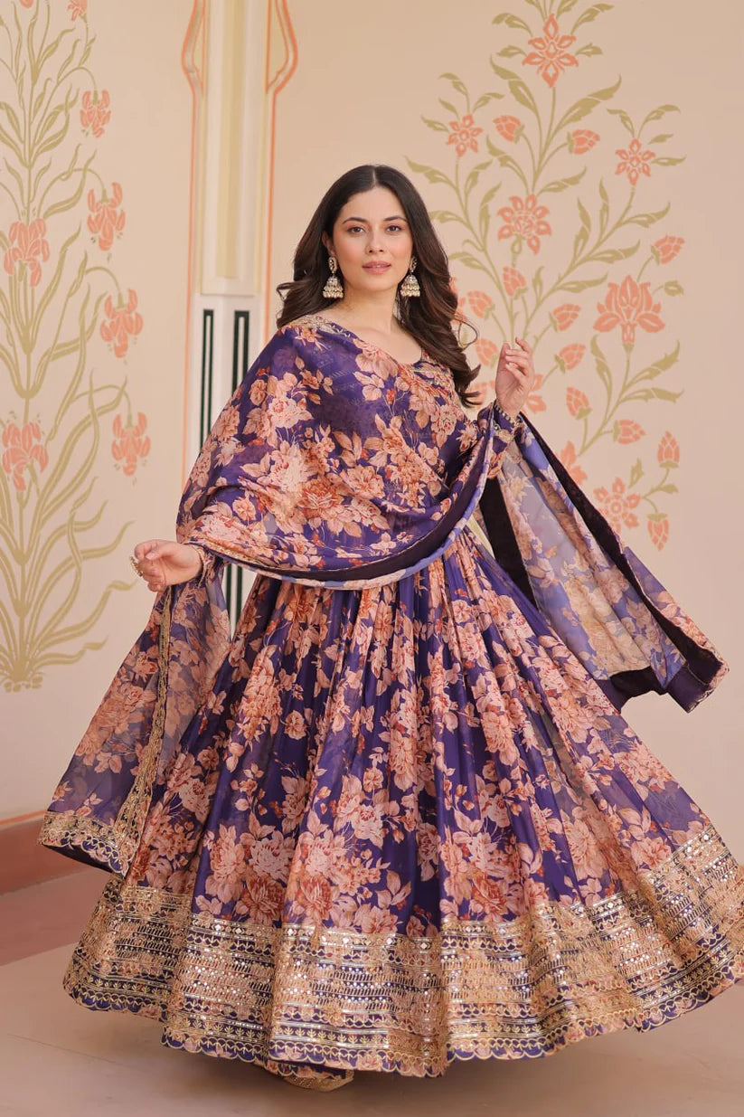 DIXZ FASHION EMBROIDERED RUSSION SILK GOWN WITH DUPATTA
