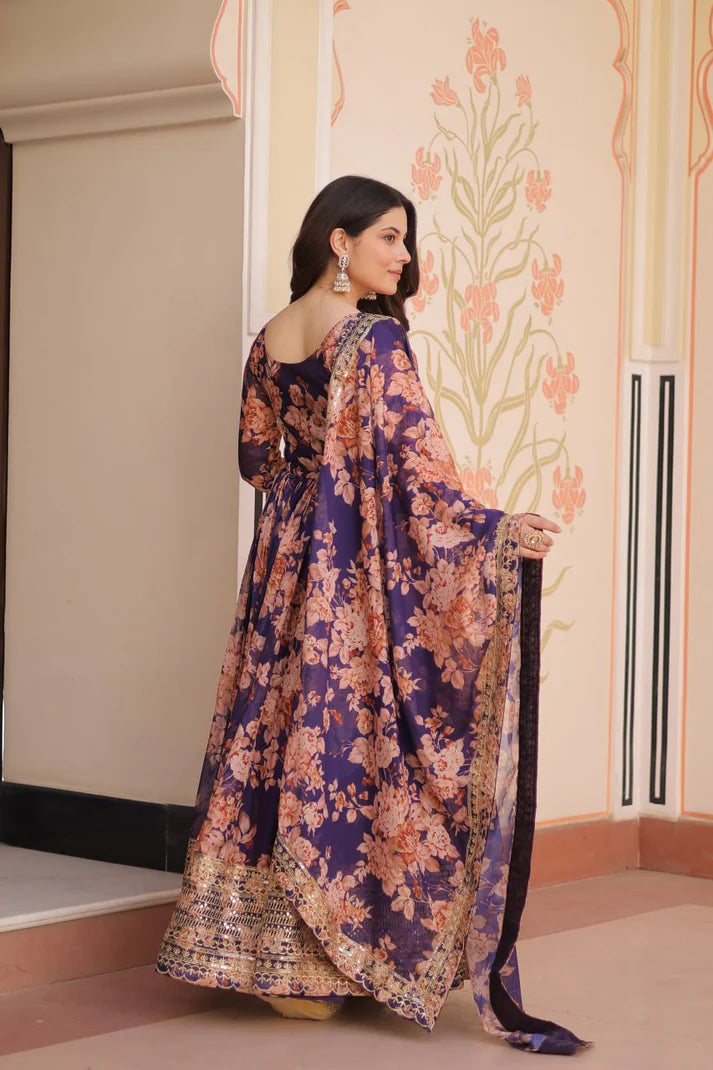 DIXZ FASHION EMBROIDERED RUSSION SILK GOWN WITH DUPATTA