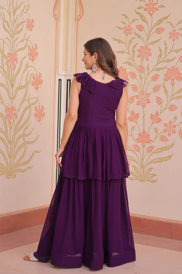 Dixz Fashion Faux Blooming With Beads Embroidered work gown