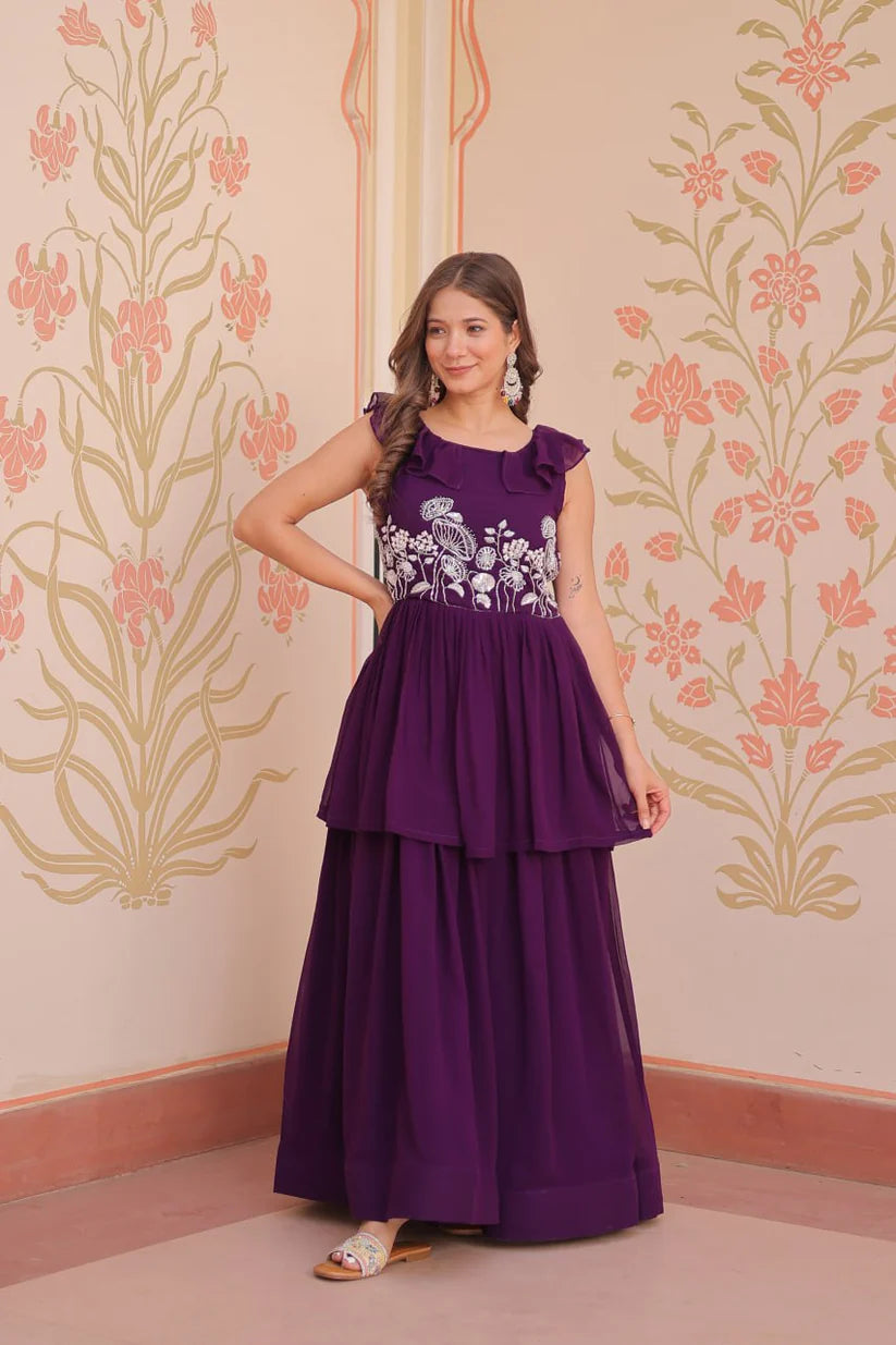 Dixz Fashion Faux Blooming With Beads Embroidered work gown