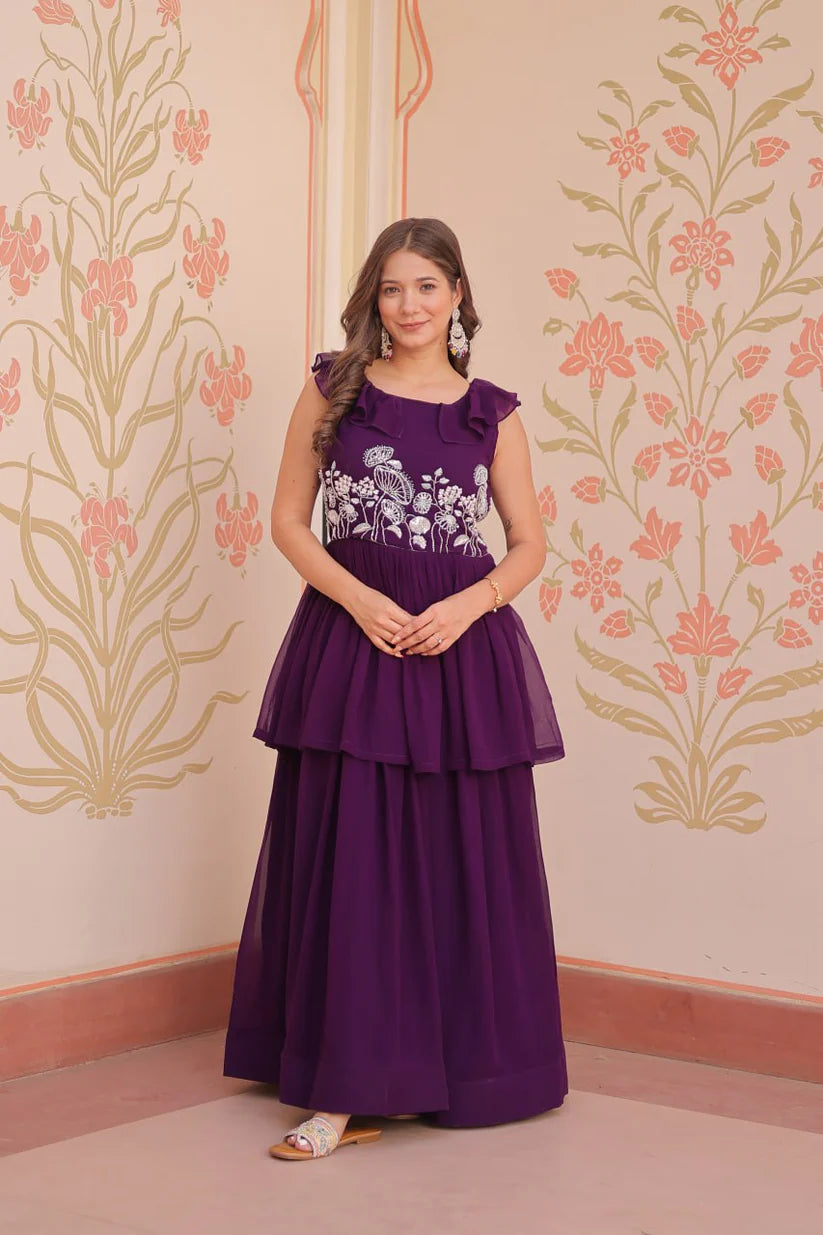 Dixz Fashion Faux Blooming With Beads Embroidered work gown
