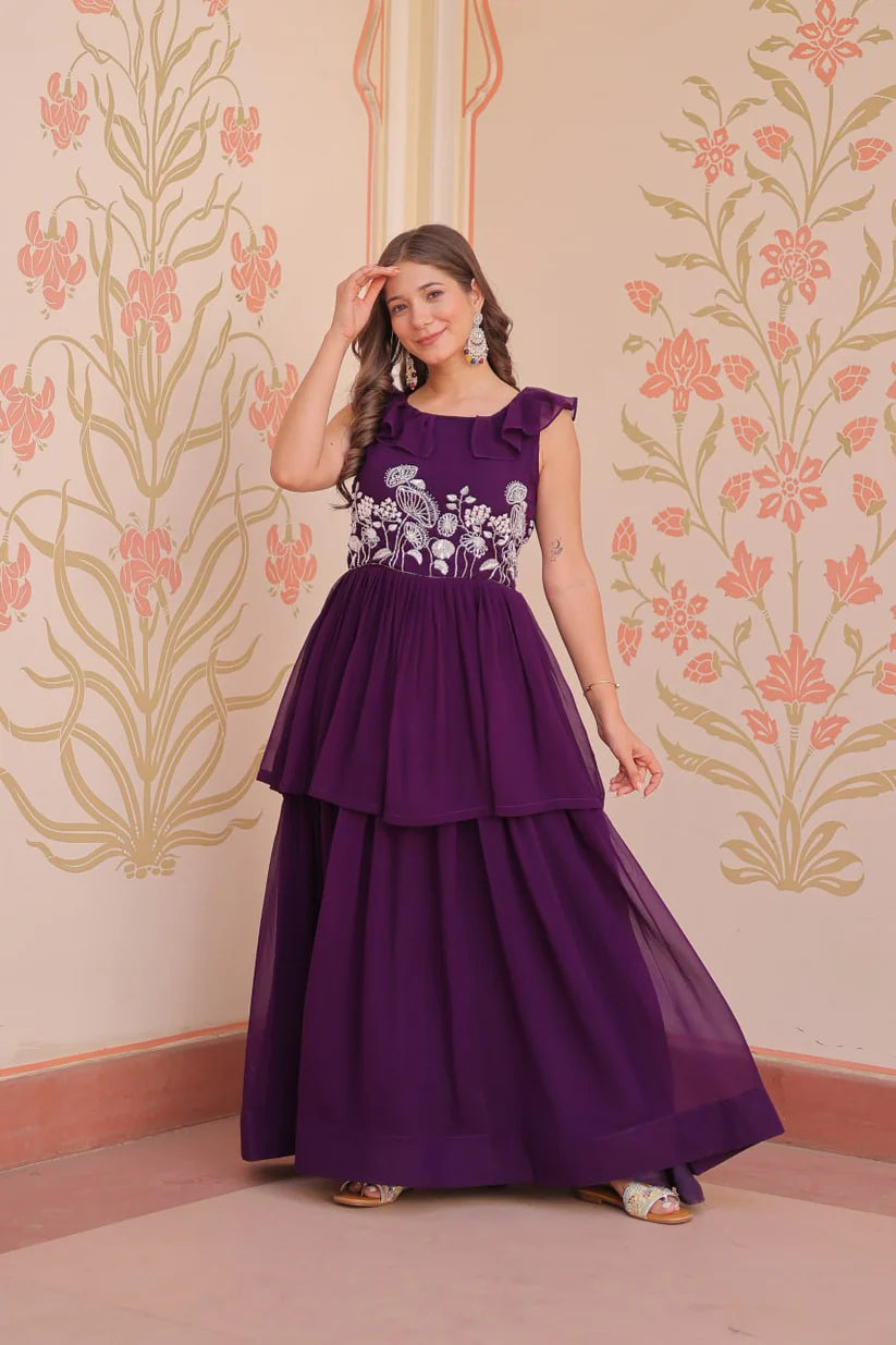 Dixz Fashion Faux Blooming With Beads Embroidered work gown