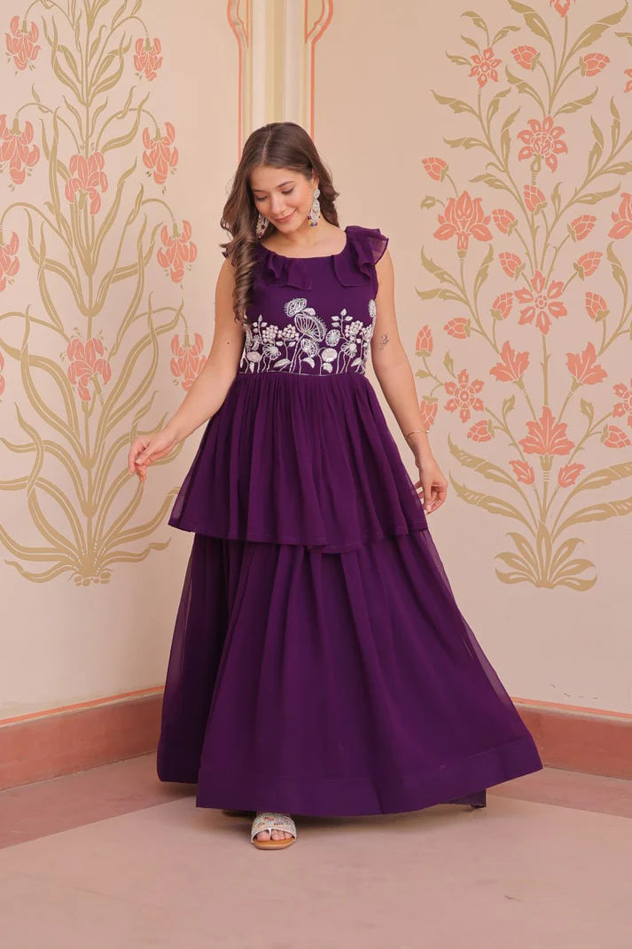 Dixz Fashion Faux Blooming With Beads Embroidered work gown
