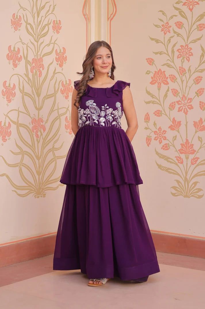 Dixz Fashion Faux Blooming With Beads Embroidered work gown