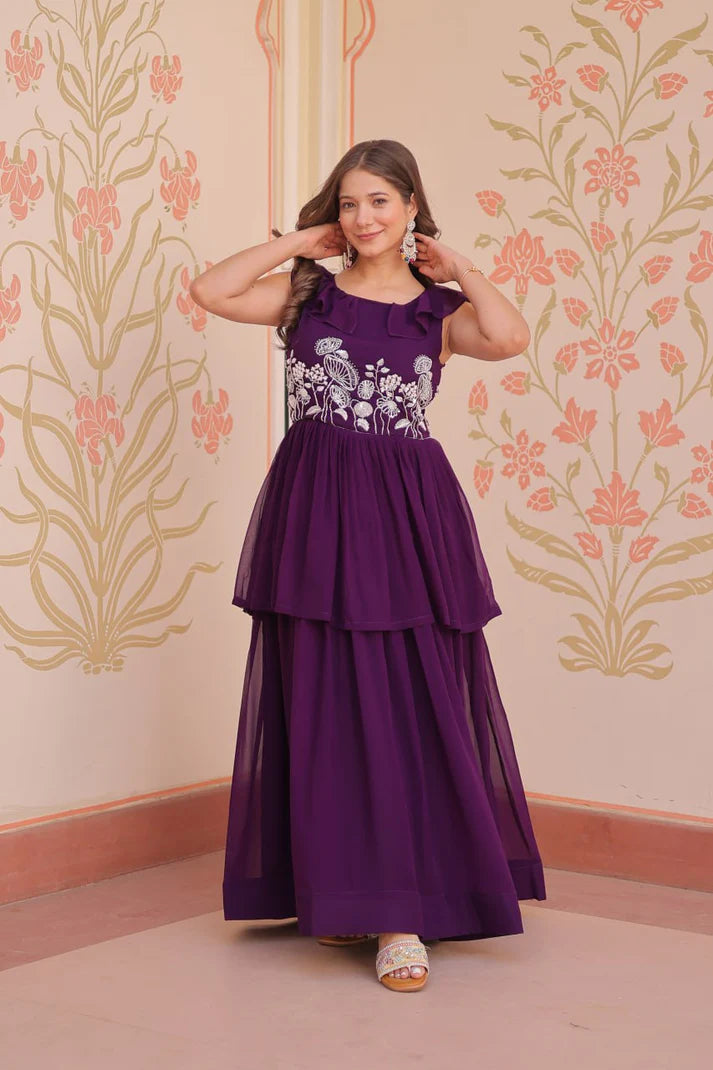 Dixz Fashion Faux Blooming With Beads Embroidered work gown