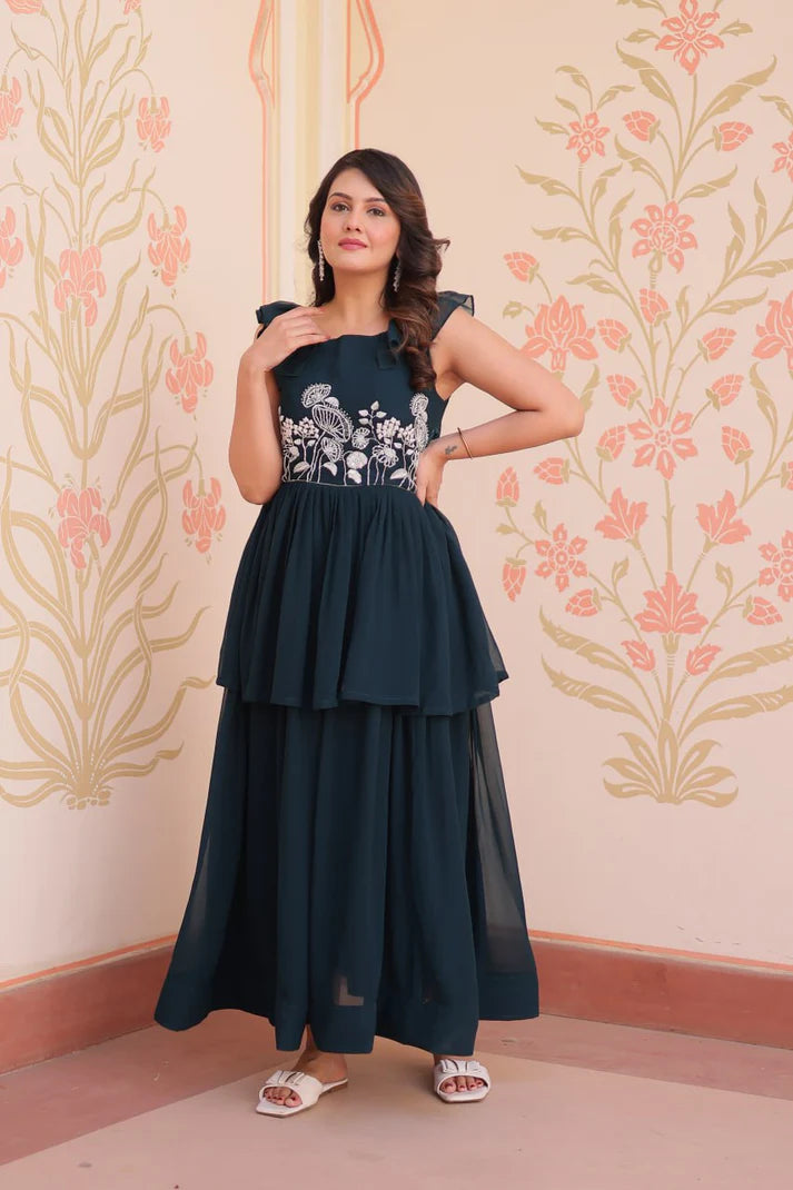 Dixz Fashion Faux Blooming With Beads Embroidered work gown