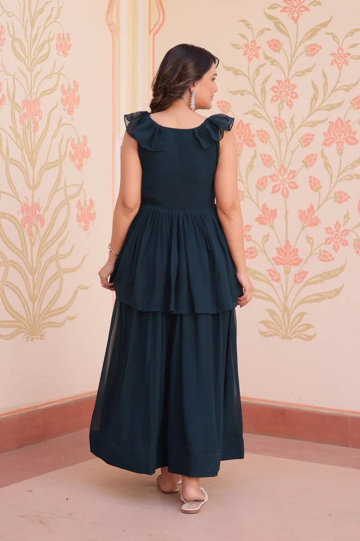 Dixz Fashion Faux Blooming With Beads Embroidered work gown