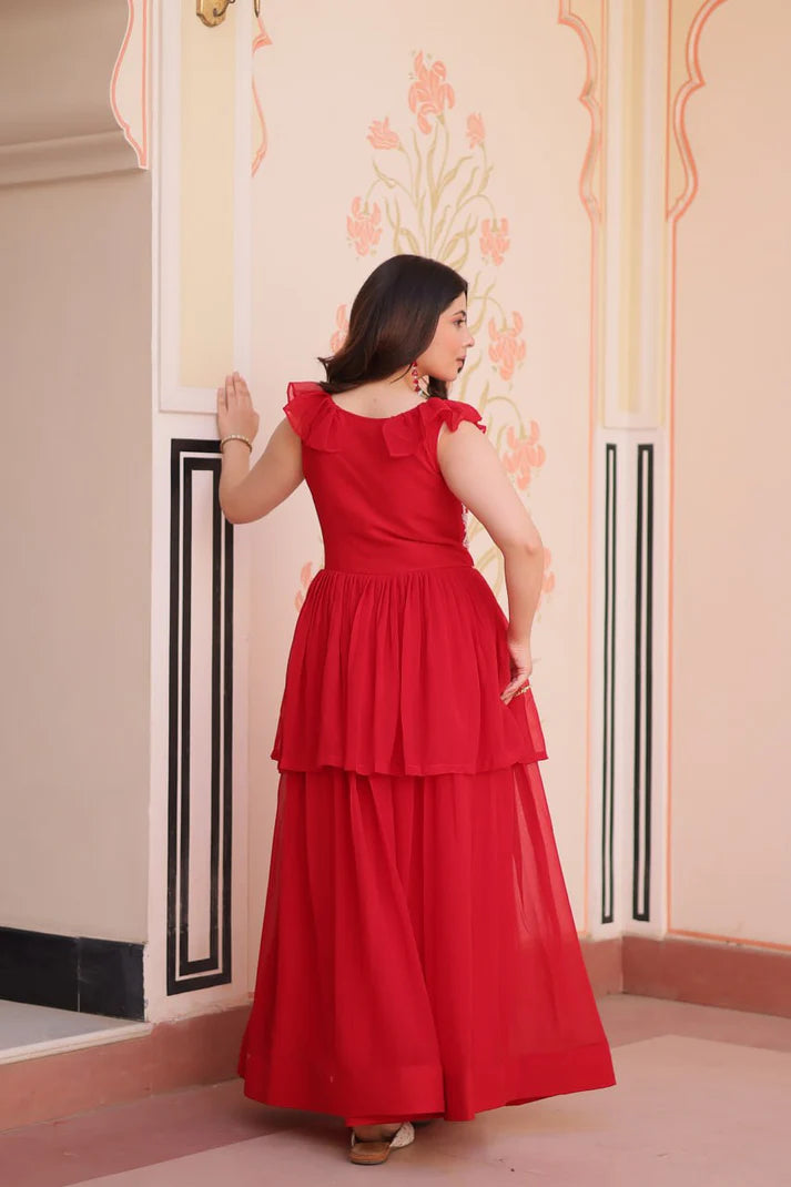 Dixz Fashion Faux Blooming With Beads Embroidered work gown