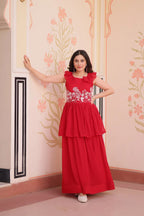 Dixz Fashion Faux Blooming With Beads Embroidered work gown