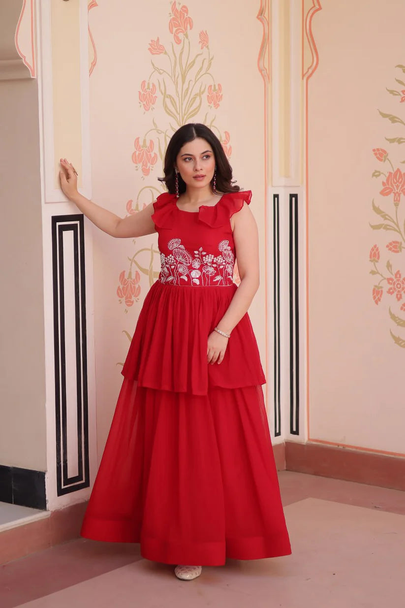 Dixz Fashion Faux Blooming With Beads Embroidered work gown