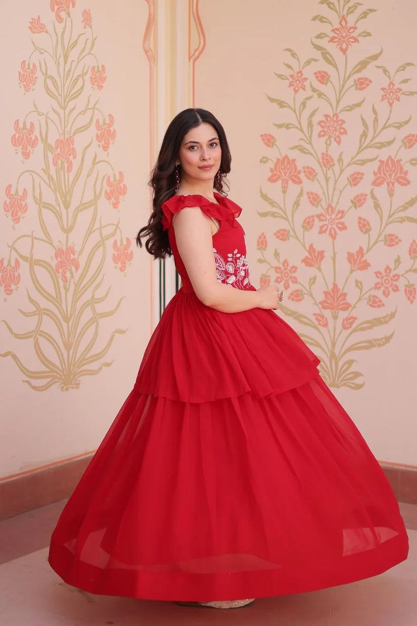 Dixz Fashion Faux Blooming With Beads Embroidered work gown