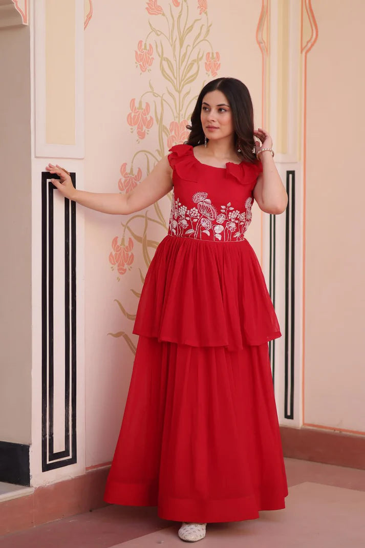 Dixz Fashion Faux Blooming With Beads Embroidered work gown