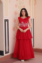 Dixz Fashion Faux Blooming With Beads Embroidered work gown