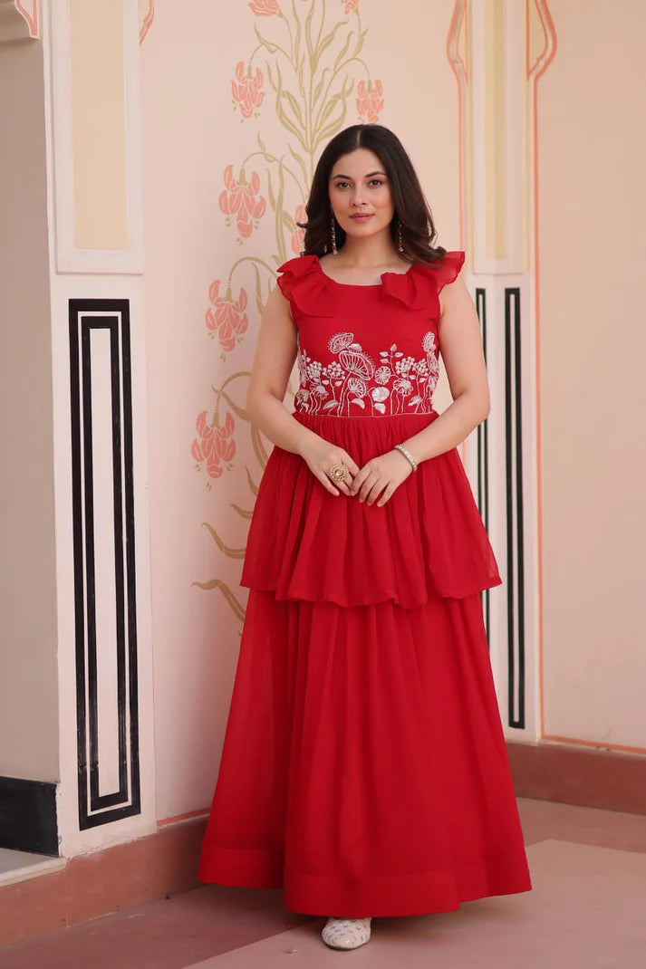 Dixz Fashion Faux Blooming With Beads Embroidered work gown