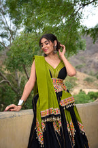 Dixz Fashion Traditional vibes with a twist—Gamthi and cowrie lace make this cotton lehenga