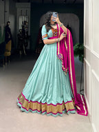 Dixz Fashion Pure Rayon Embossed Design Lace Touch Up Navaratri Lehenga