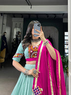 Dixz Fashion Pure Rayon Embossed Design Lace Touch Up Navaratri Lehenga