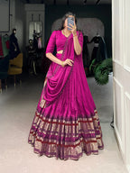 Dixz Fashion Pure Chanderi Plain With Zari Weaving Work Border Navaratri Lehenga Choli