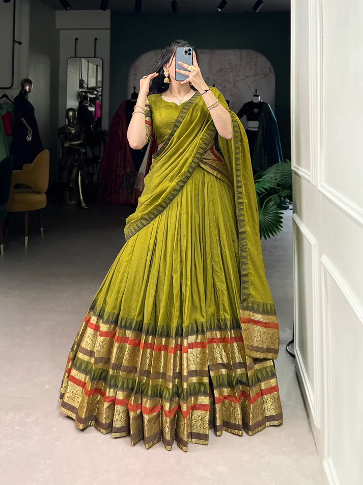 Dixz Fashion Pure Chanderi Plain With Zari Weaving Work Border Navaratri Lehenga Choli