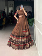 Dixz Fashion Pure Chanderi Plain With Zari Weaving Work Border Navaratri Lehenga Choli