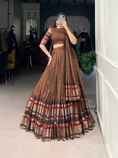 Dixz Fashion Pure Chanderi Plain With Zari Weaving Work Border Navaratri Lehenga Choli