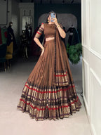 Dixz Fashion Pure Chanderi Plain With Zari Weaving Work Border Navaratri Lehenga Choli