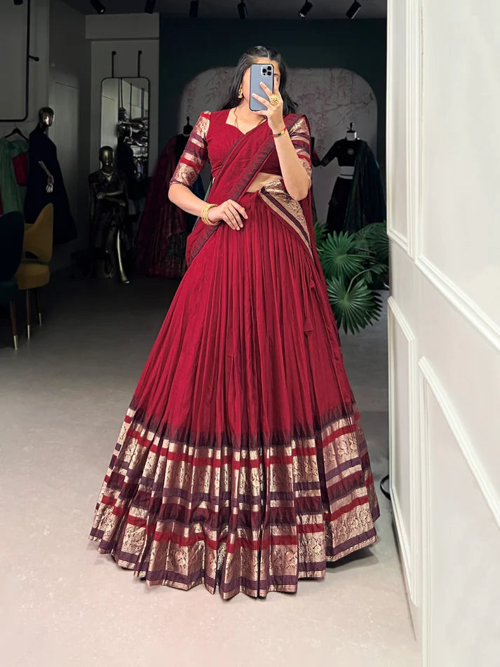 Dixz Fashion Pure Chanderi Plain With Zari Weaving Work Border Navaratri Lehenga Choli