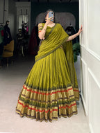 Dixz Fashion Pure Chanderi Plain With Zari Weaving Work Border Navaratri Lehenga Choli