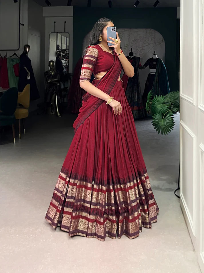 Dixz Fashion Pure Chanderi Plain With Zari Weaving Work Border Navaratri Lehenga Choli