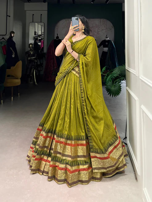 Dixz Fashion Pure Chanderi Plain With Zari Weaving Work Border Navaratri Lehenga Choli