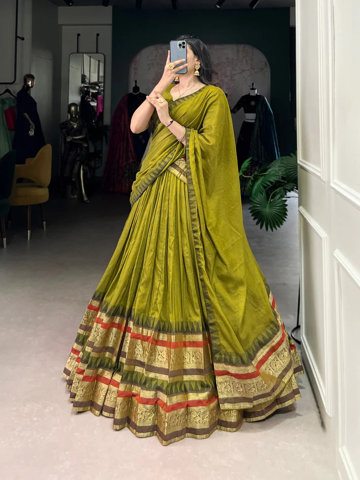 Dixz Fashion Pure Chanderi Plain With Zari Weaving Work Border Navaratri Lehenga Choli
