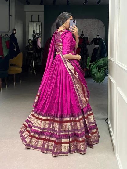 Dixz Fashion Pure Chanderi Plain With Zari Weaving Work Border Navaratri Lehenga Choli