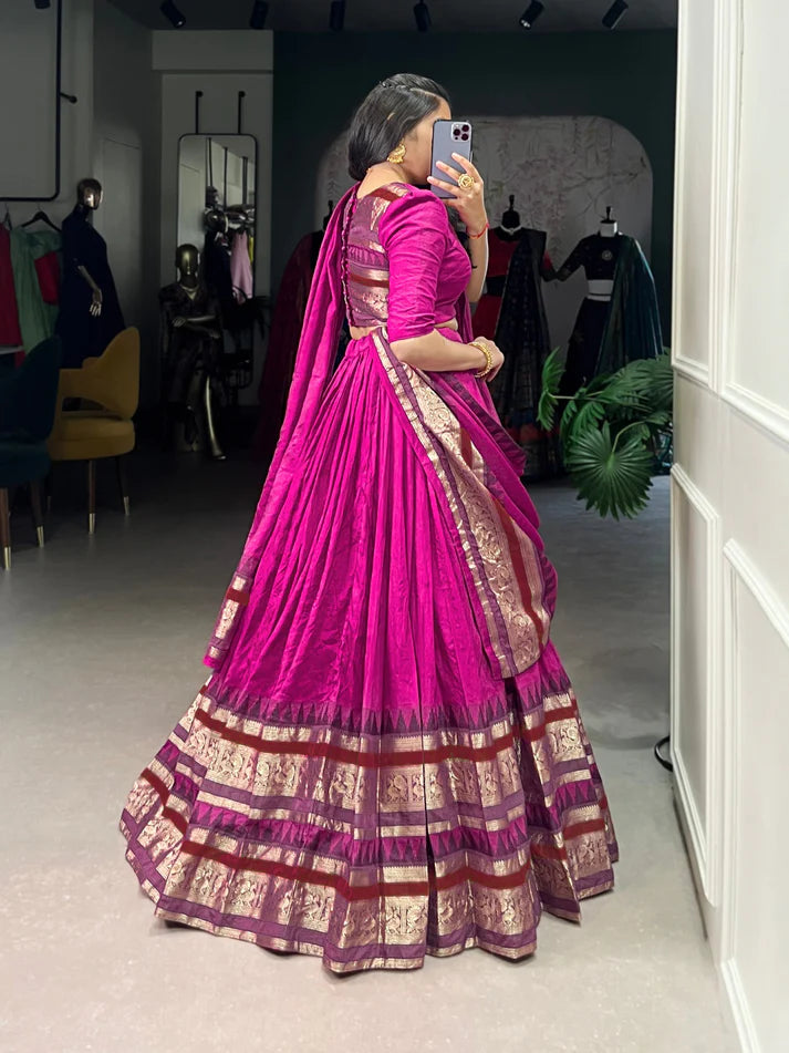 Dixz Fashion Pure Chanderi Plain With Zari Weaving Work Border Navaratri Lehenga Choli