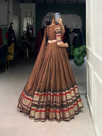 Dixz Fashion Pure Chanderi Plain With Zari Weaving Work Border Navaratri Lehenga Choli