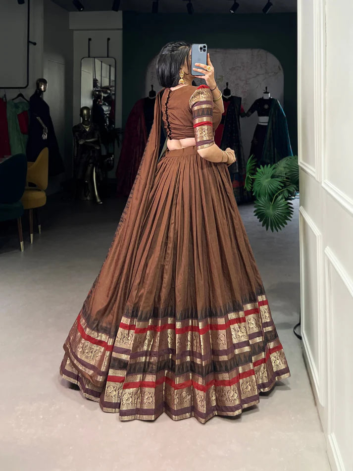 Dixz Fashion Pure Chanderi Plain With Zari Weaving Work Border Navaratri Lehenga Choli