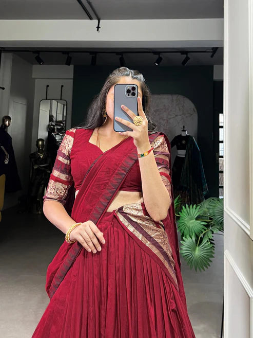 Dixz Fashion Pure Chanderi Plain With Zari Weaving Work Border Navaratri Lehenga Choli